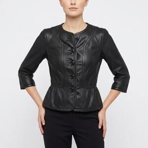 Etcetera Leather Peplum Jacket Size 0
